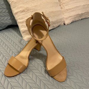 Nine West Women's Tan Beige Nora Block Heeled Leather Heeled Sandals Size 10M